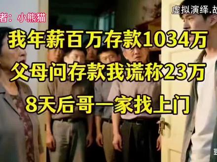 【年薪百万存款1034万,父母问存款我谎称23万,8天后哥一家找上门】