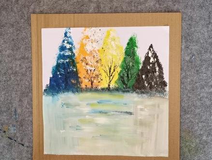 不用笔怎么画风景#美育 #春天的色彩 #创意美术 #停课不停学 #一起学画画 #绘画