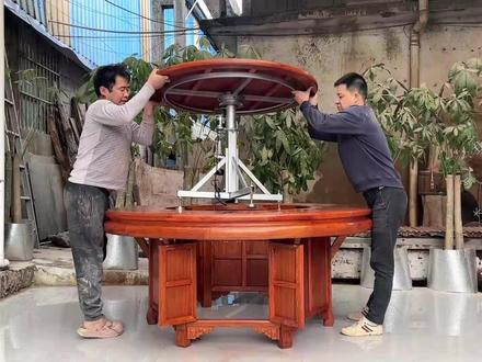 自制一张电动圆餐桌,纯榫卯结构不用一颗钉 #红木家具#榫卯结构#圆桌#制作过程#匠心制作