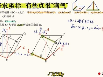 立体几何难题之不好求坐标类 立体几何我们知道可以用建系的方法利用向量解题,但是如何坐标不好求,我们该怎么办呢?#立体几何难题 #高中数学 #高二数学 #一数 #数学选择性必修一