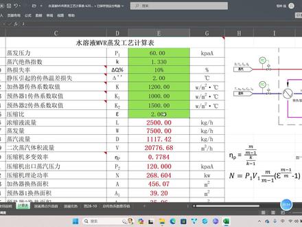 水溶液MVR蒸发工艺计算表使用讲解