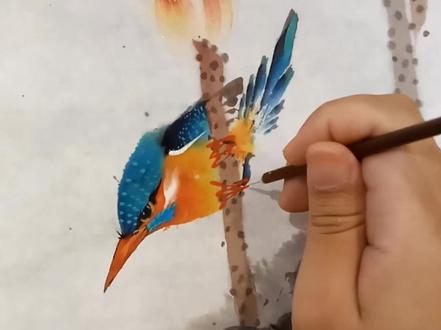 画翠鸟,很简单#手绘 #国画教程 #一起学画画 #国风 双击关注,每天都有国画学。