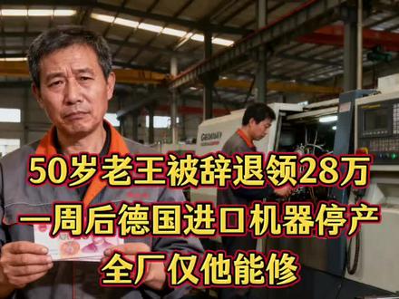 50岁的老王被辞退领28万,一周后德国进口机器停产,全厂仅她能修。#知识分享 #知识分享干货 #热门 #上热门 #职场