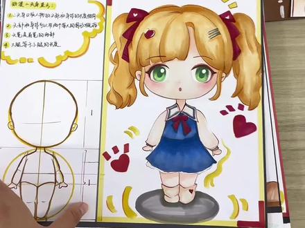 动漫第三阶段q版人物二头身三头身练习!动漫体系全都有!#少儿美术教育 #少儿美育 #美术课件ppt #手绘动漫人物 #画室日常