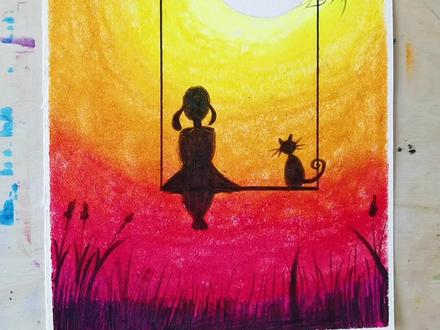 几支油画棒(蜡笔)一支铅笔画一幅秋千上的小女孩,是不是又简单又漂亮,一起画起来吧#想画就画 #一起学画画 #油画棒画画 #手绘 @DOU+小助手 @抖音小助手