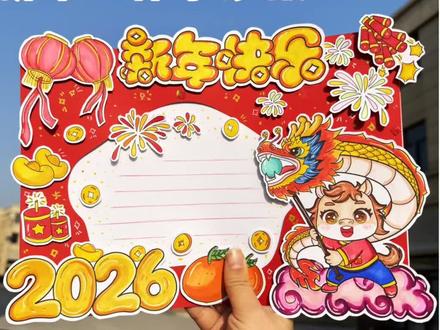 2026英语新年快乐马年元旦手工立体手抄报绘画diy线稿版彩色版#儿童手工 #儿童剪纸 #手抄报 #少儿绘画 #儿童玩具