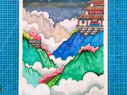 国风马克笔系列『诗配画--夜宿山寺』#原创插画 #绘画过程分享 #教材插图 不知道这种风格插画能不能进语文教材😉😉