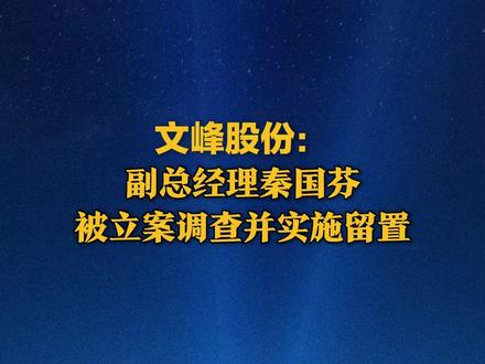 文峰股份:副总经理秦国芬被立案调查并实施留置