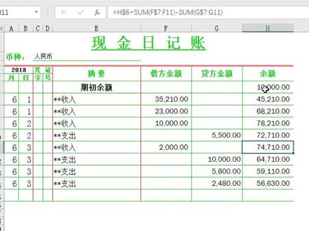 日记账余额公式#财会玩转excel