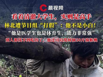 看着清澈大学生,实则是高手,林北遭节目组“打假”:他不是小白!他是体育生,能力非常强,别人都找不到吃的了,他还可以爬树摘50斤猕猴桃
