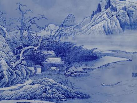 瓷上临宋画别有一种味道 #青花瓷 #宋画 #山水画