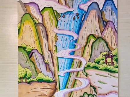 国风马克笔系列『诗配画--望庐山瀑布』#原创 #绘画过程分享 #国风古韵