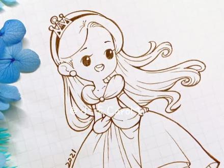萌版灰姑娘线稿绘制视频#小卡手绘 #绘画过程 #q版 #手绘 #可爱卡通 #画画 #随手画 #绘画 #线稿