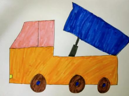 简单的线条就可以画出垃圾车!一分钟学会工程车儿童画!#幼儿画 #儿童简笔画 #儿童画 #画画教程