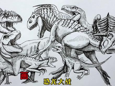 手绘恐龙教程、教你如何画恐龙、暴虐霸王龙、终极龙、霸王龙、暴虐迅猛龙、恐龙大战#我要上热门 #画画 #手绘 #恐龙 #侏罗纪世界