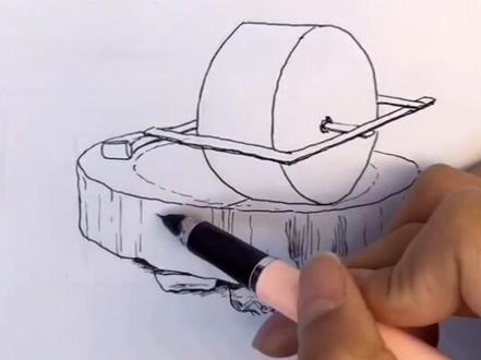 #绘画 #速写 院落一角 石磨写生,😉你学会了吗?👻👻👀