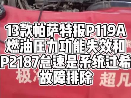 13款新帕萨特冷车抖动喘息故障维修报 P119A和P2187 两个故障码