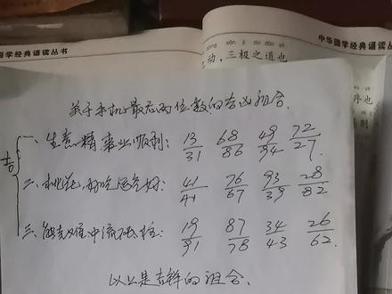 这些个数字呢,是关于手机尾号最后两位的一些组合,简单的来说,前面的1、2、3条是比较顺风顺水顺意的组合,属于吉!后边的4、5、6、7条就相对来说有各种原因,会差一些的,属于不吉或悔吝!有兴趣的话,可以当做个游戏玩一下,拿出自己的手机通讯录,列出自己确认十个人比较好的手机号码,对照一下,列出十个相对来说最差的来对照一下,看是不是很有意思………