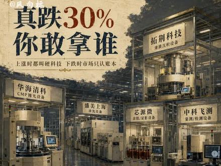 拓荆、华海、盛美、芯源微、中科飞测,真跌30%你敢拿谁? 国产半导体设备现在很热,但越热,越不能一锅炖。拓荆科技、华海清科、盛美上海、芯源微、中科飞测,看起来都叫硬科技,底层根本不是一种资产。真正要看的不是故事顺不顺,而是客户验证、重复订单、毛利、现金流和产线必需性。国产替代不是护身符,硬科技也要硬账本。以上仅为产业与资产框架观察,不构成任何投资建议。#拓荆科技 #华海清科 #盛美上海 #芯源微 #半导体设备