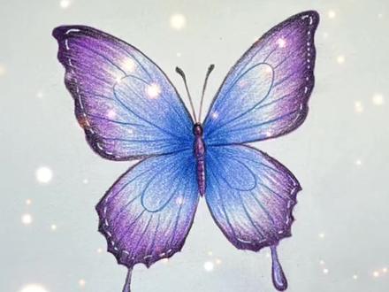 挑战100只不重样蝴蝶,今天画蓝紫色渐变蝴蝶! #蝴蝶 #蝴蝶绘画 #彩铅蝴蝶 #简单画蝴蝶 #零基础学画画