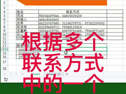 根据多个联系方式中的一个,查找对应 的姓名#excel技巧 #文员 #学浪计划 #每天进步一点点 @DOU+小助手