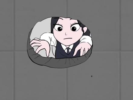 女孩被卡在墙洞上,同学对她使用千年杀