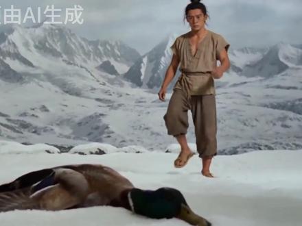 不是?你拿酱板鸭救鸭子是吧!? #雪山救狐狸 #AI视频 #搞笑 #抽象 #酱板鸭