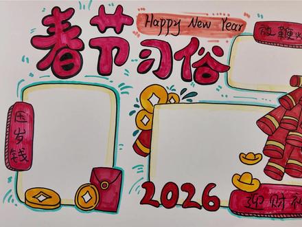 春节习俗手抄报2 #春节习俗手抄报 #春节习俗年韵主题画 #手抄报模板 #艺术在抖音 #一人一个春节传统年俗