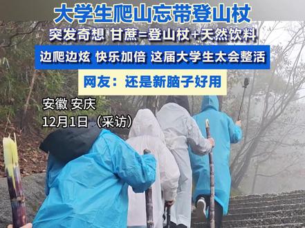 大学生爬山忘带登山杖 突发奇想 甘蔗=登山杖+天然饮料 边爬边炫 快乐加倍 这届大学生太会整活 网友:还是新脑子好用(原创)#大学生 #新脑子就是好用 #整活 #搞笑