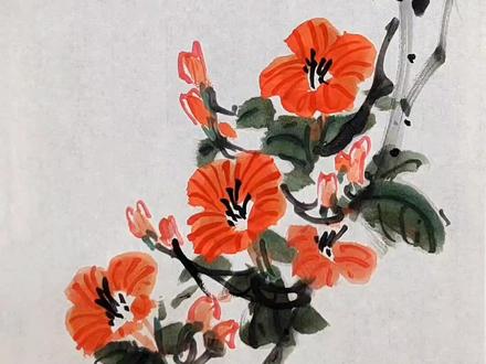 五笔学会画凌霄,壮志凌云#零基础学画画 #国画 #国画教程#凌霄 @抖音小助手 @DOU+小助手