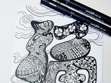 纳“福”教程,来啦!单色原来也这么好看 #福 #手绘 #新年 #uni三菱 #画画