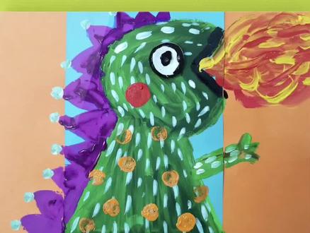 #创意美术 美术小课堂来啦 创意美术 水粉画《喷火龙》适合4~6岁幼儿哦