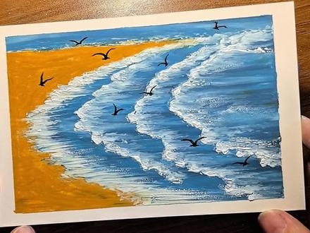 一分钟学会画海浪🌊|油画棒教程#跟着抖音学画画 #油画棒 #绘画教程 #零基础学画画 #艺术在抖音