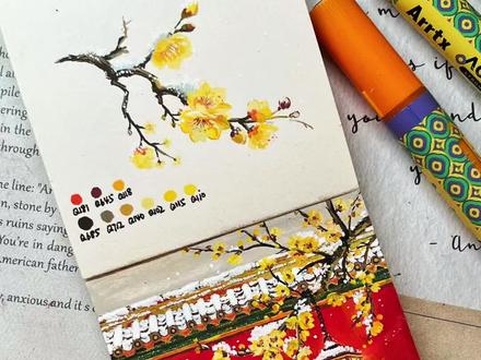 简单5步教你画一枝落雪寒梅❄️丙烯马克笔教程 #丙烯马克笔 #丙烯马克笔绘画 #丙烯马克笔手绘 #丙烯马克笔风景