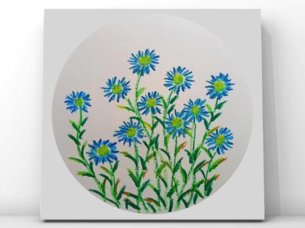 油画棒画:蓝色小花#暑假充电计划@抖音青少年 #油画棒#创意儿童画 #创意美术 #少儿美术