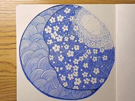 第80幅,今天分享一幅圆月禅绕画,临摹@金珠珠 老师的作品。 #解压禅绕画 #日一画 #一起学画画 #画画