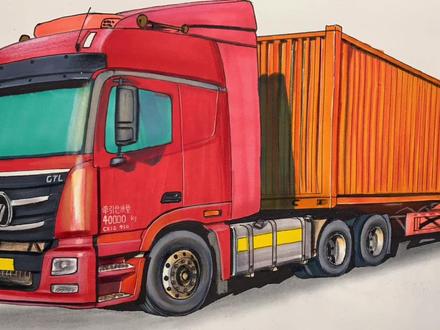手绘福田欧曼半挂牵引车,喜欢吗 #马克笔绘画 #福田欧曼gtl #半挂车