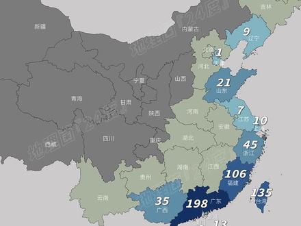 建国后各省台风登陆次数#台风 #广东