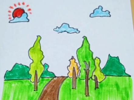 乡间的小路#简笔画 #一起学画画 #幼儿简笔画 #儿童简笔画 @DOU+小助手 @抖音小助手