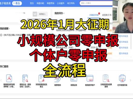 2026年1月小规模纳税人季度零申报全流程个体户零申报,包括增值税申报,印花税申报,财务报表和企业所得税申报#会计 #会计实操 #零基础学会计 #零申报 #个体户零申报
