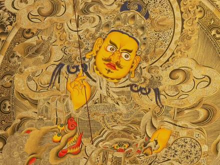 黑金六路财神唐卡介绍 这幅唐卡画的特别饱满,一入眼全都是金色,是很费时间的一幅#索南尖措 #唐卡 #非遗 #手绘