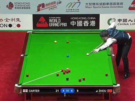 创造历史!四强全是中国球员!周跃龙决胜局绝杀卡特会师张安达! #斯诺克 #周跃龙 #大奖赛 #晋级四强 #绝杀