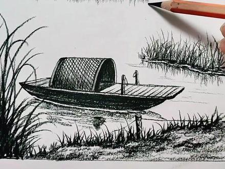 关于小船的美景画法,你学会了吗?#抖音潮流艺术节