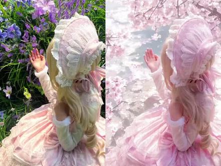 老婆们樱花换景的教程来啦 想看看老婆们换完米米嘟照片(≧ω≦)欢迎老婆们分享呀!#lolita #洛丽塔 #樱花 #p图 #修图教程