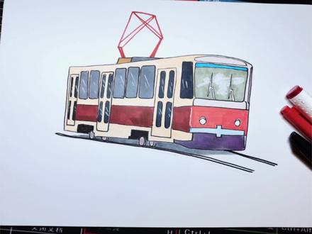 一分钟看完你就学会画有轨电车了吧?🚋 #火车 #电车 #公交 #画渣日常 #儿童简笔画