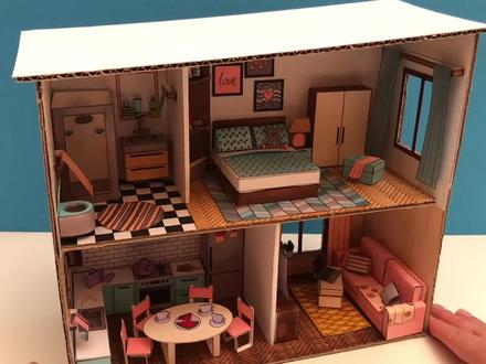 挑战,A4纸+纸板做迷你双层屋,每一处都很3D