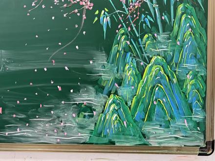 竹枝 竹枝 竹外桃花三两枝#黑板报#板报#黑板报素材 #黑板报边框 #粉笔画