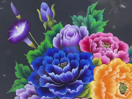 排笔彩绘3d画一看就会的排笔牡丹