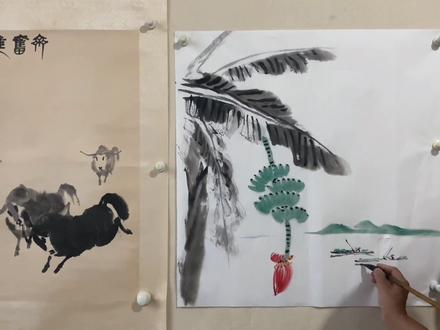 这应该是全网关于国画芭蕉树的最简单的画法把 #国画 #谁说国画不抖音 #芭蕉树