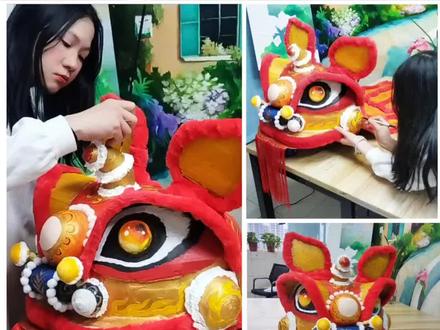 幼儿园手工制作,废纸箱📦爆改灵动的舞狮/醒狮,年味直接拉满!#手工 #幼儿园手工作品 #废纸箱改造 #醒狮手工diy #自制玩具